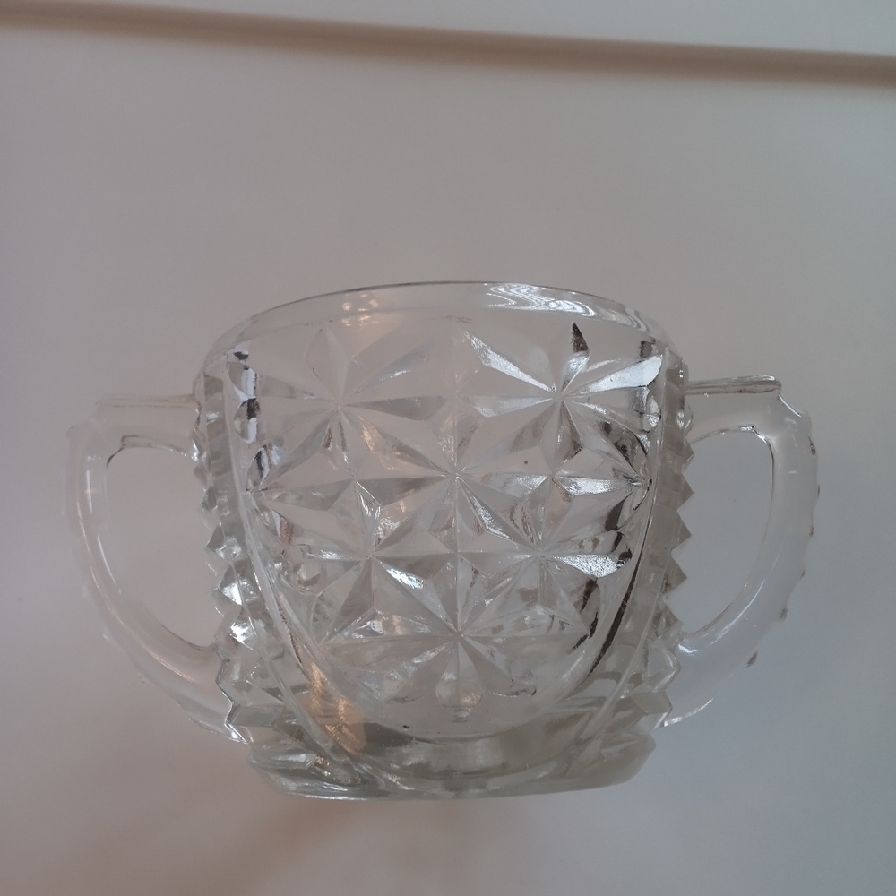 Vintage AnchorHocking"Stars & Bars" Clear Glass Open Sugar Bowl  1924-1965 D/C
